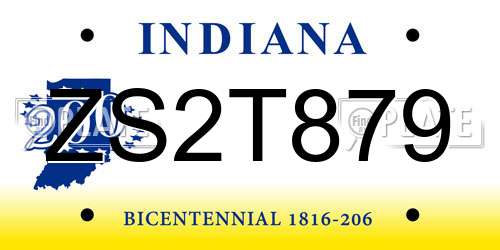 ZS2T879 Indiana License Plate