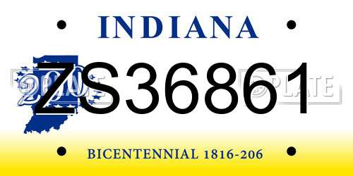 ZS36861 Indiana License Plate