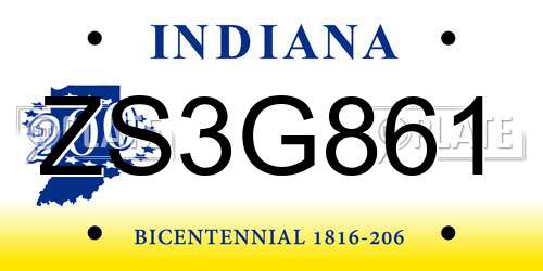 ZS3G861 Indiana License Plate