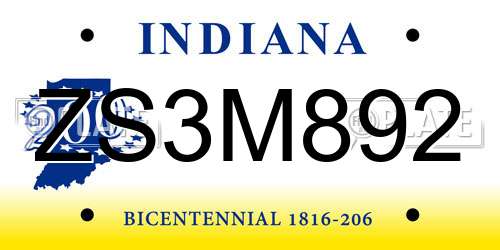 ZS3M892 Indiana License Plate