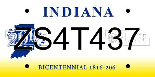 ZS4T437 Indiana License Plate