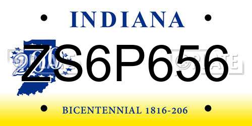 ZS6P656 Indiana License Plate