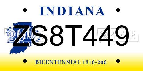 ZS8T449 Indiana License Plate