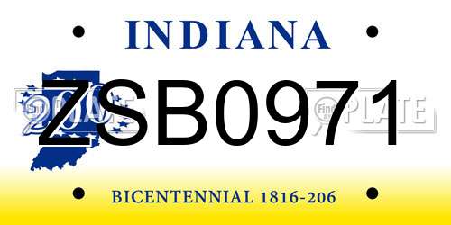 ZSB0971 Indiana License Plate