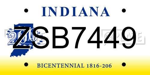ZSB7449 Indiana License Plate