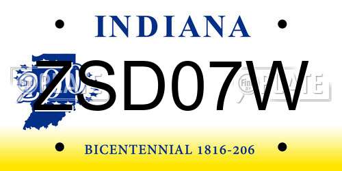 ZSD07W Indiana License Plate
