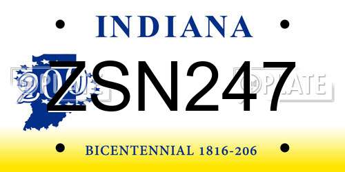 ZSN247 Indiana License Plate