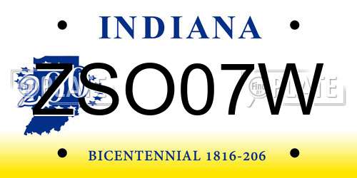 ZSO07W Indiana License Plate
