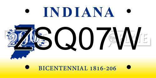 ZSQ07W Indiana License Plate