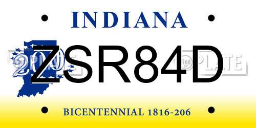 ZSR84D Indiana License Plate
