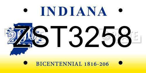 ZST3258 Indiana License Plate