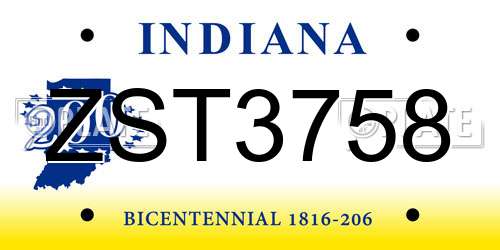 ZST3758 Indiana License Plate