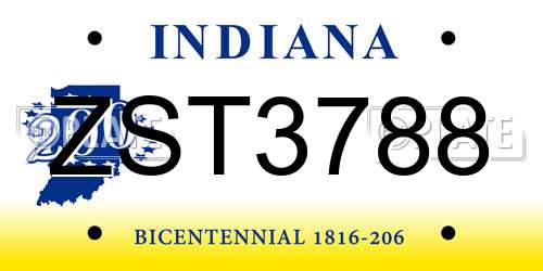 ZST3788 Indiana License Plate