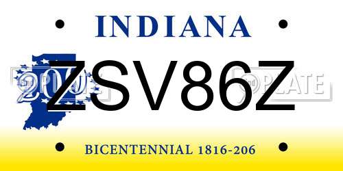 ZSV86Z Indiana License Plate