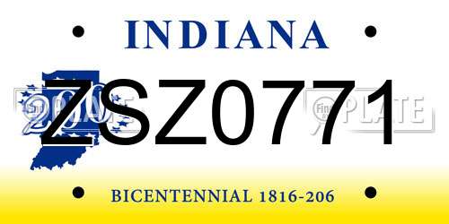 ZSZ0771 Indiana License Plate