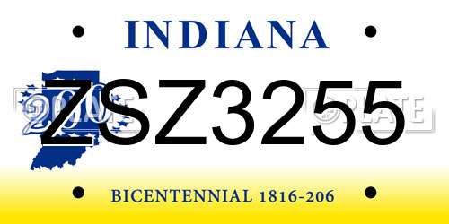 ZSZ3255 Indiana License Plate