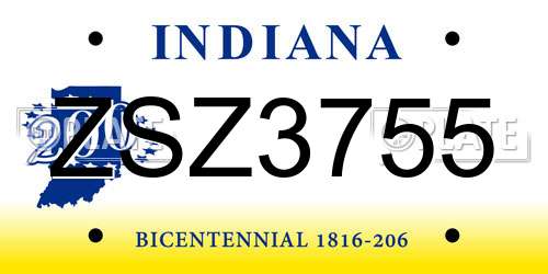 ZSZ3755 Indiana License Plate