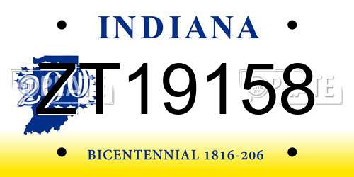 ZT19158 Indiana License Plate