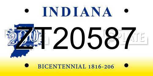ZT20587 Indiana License Plate