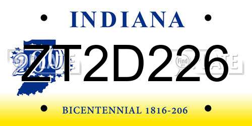 ZT2D226 Indiana License Plate