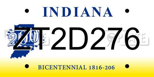 ZT2D276 Indiana License Plate