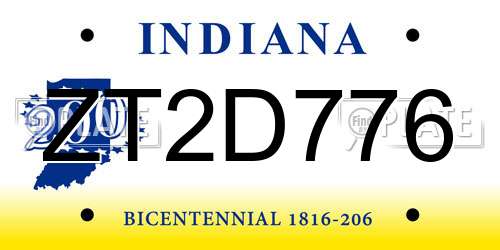 ZT2D776 Indiana License Plate