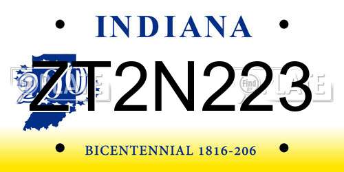 ZT2N223 Indiana License Plate