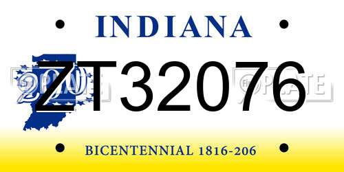 ZT32076 Indiana License Plate