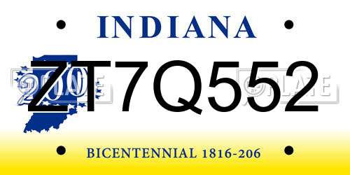 ZT7Q552 Indiana License Plate