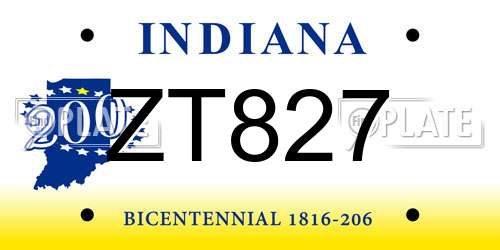 ZT827 Indiana License Plate
