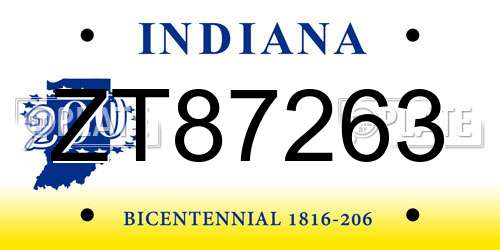 ZT87263 Indiana License Plate