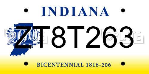 ZT8T263 Indiana License Plate