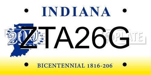 ZTA26G Indiana License Plate