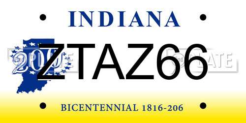 ZTAZ66 Indiana License Plate