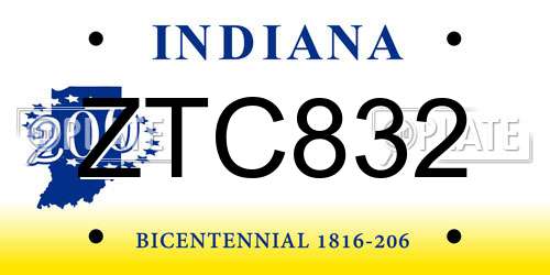 ZTC832 Indiana License Plate