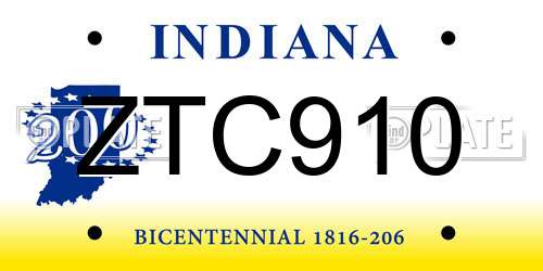 ZTC910 Indiana License Plate