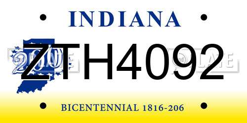 ZTH4092 Indiana License Plate