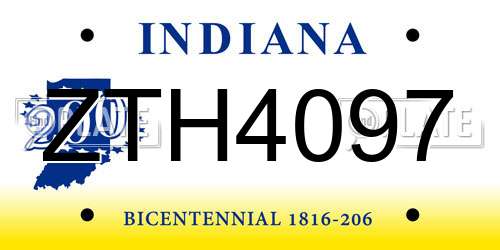 ZTH4097 Indiana License Plate