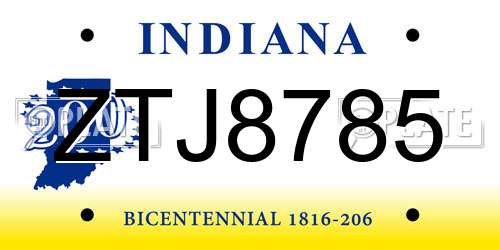 ZTJ8785 Indiana License Plate