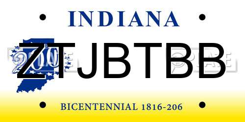 ZTJBTBB Indiana License Plate
