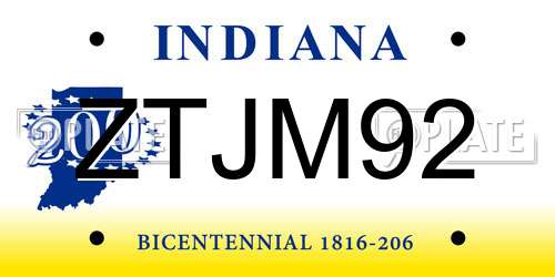 ZTJM92 Indiana License Plate