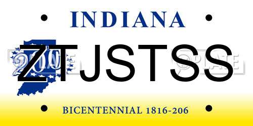 ZTJSTSS Indiana License Plate