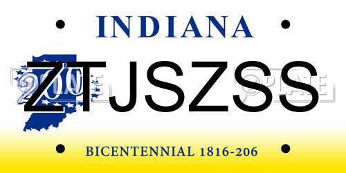 ZTJSZSS Indiana License Plate