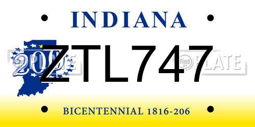 ZTL747 Indiana License Plate