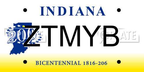 ZTMYB Indiana License Plate