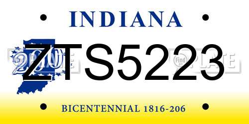 ZTS5223 Indiana License Plate