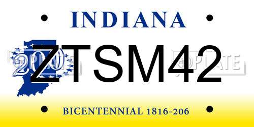 ZTSM42 Indiana License Plate