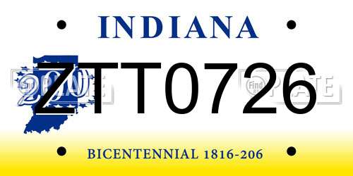 ZTT0726 Indiana License Plate