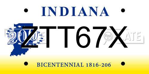 ZTT67X Indiana License Plate