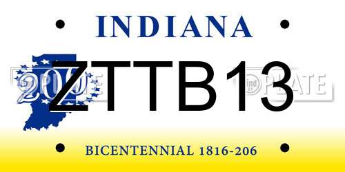 ZTTB13 Indiana License Plate